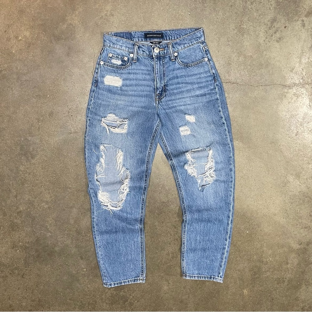 Aeropostale Mom Jeans Size 2 Distressed High Rise Denim Womens